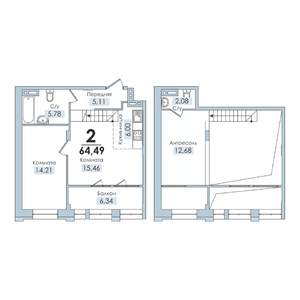 2-к квартира, вторичка, 64м2, 10/10 этаж