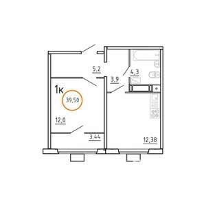 1-к квартира, строящийся дом, 40м2, 4/16 этаж