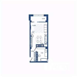 1-к квартира, вторичка, 33м2, 7/23 этаж