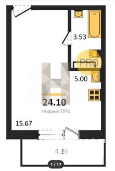 Студия квартира, вторичка, 24м2, 6/10 этаж