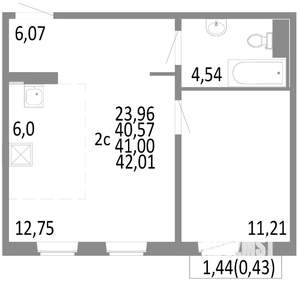 2-к квартира, строящийся дом, 41м2, 8/10 этаж