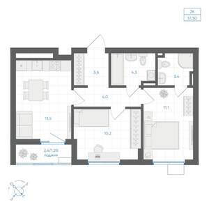 2-к квартира, вторичка, 51м2, 2/9 этаж