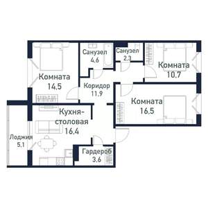 3-к квартира, вторичка, 81м2, 8/10 этаж