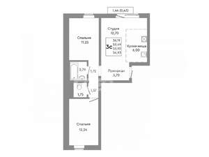 2-к квартира, вторичка, 55м2, 4/10 этаж