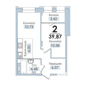 2-к квартира, вторичка, 40м2, 5/10 этаж