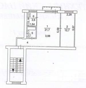 2-к квартира, вторичка, 45м2, 4/4 этаж