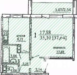 1-к квартира, строящийся дом, 38м2, 5/10 этаж