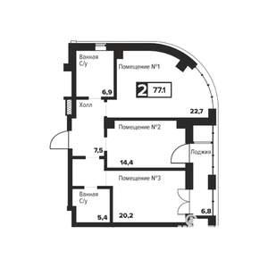 2-к квартира, строящийся дом, 78м2, 22/29 этаж