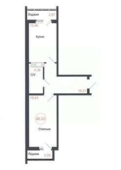 1-к квартира, вторичка, 46м2, 16/16 этаж