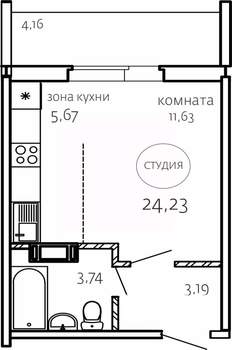Студия квартира, строящийся дом, 24м2, 7/10 этаж