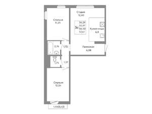 3-к квартира, вторичка, 56м2, 6/10 этаж
