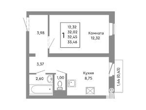 1-к квартира, строящийся дом, 32м2, 4/10 этаж