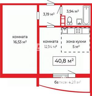 1-к квартира, вторичка, 41м2, 1/16 этаж