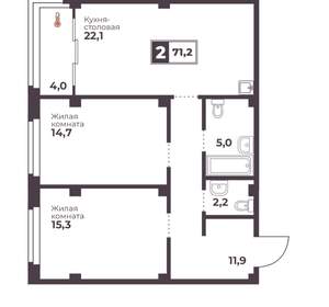 2-к квартира, вторичка, 71м2, 5/17 этаж