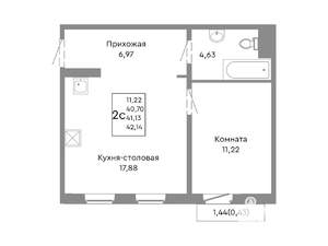 2-к квартира, строящийся дом, 41м2, 10/10 этаж