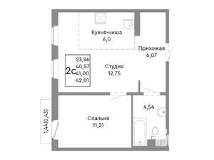 2-к квартира, строящийся дом, 41м2, 4/10 этаж