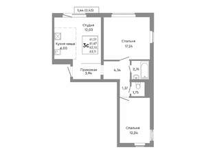 Студия квартира, строящийся дом, 62м2, 8/10 этаж
