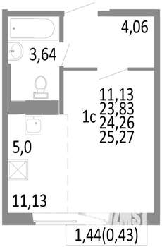 1-к квартира, строящийся дом, 24м2, 7/10 этаж