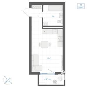 Студия квартира, вторичка, 30м2, 16/18 этаж