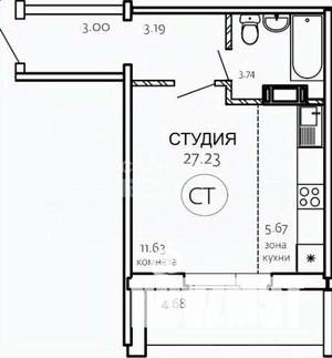 Студия квартира, вторичка, 27м2, 6/10 этаж