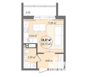 1-к квартира, вторичка, 28м2, 6/13 этаж