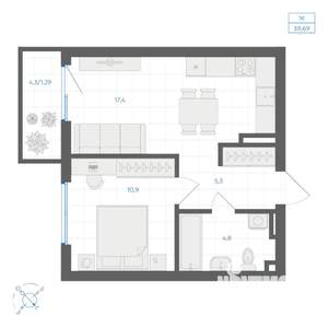 1-к квартира, вторичка, 40м2, 6/11 этаж