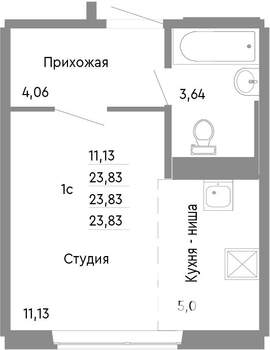 Студия квартира, строящийся дом, 24м2, 1/10 этаж