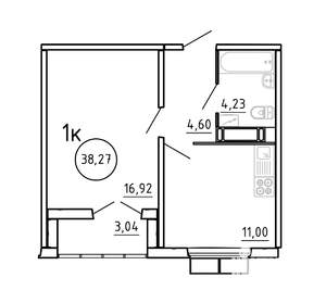 1-к квартира, строящийся дом, 38м2, 13/16 этаж