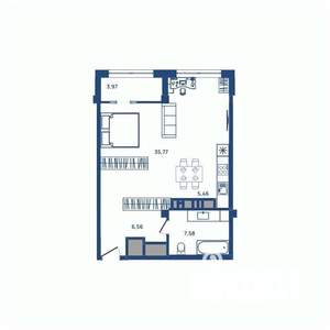 1-к квартира, вторичка, 55м2, 18/23 этаж