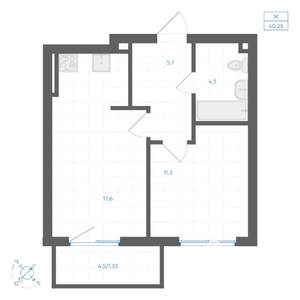 1-к квартира, вторичка, 40м2, 7/9 этаж