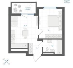 1-к квартира, вторичка, 38м2, 10/18 этаж