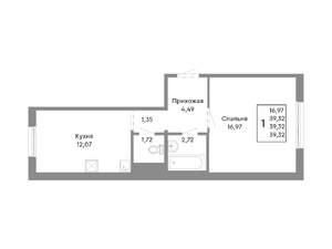 1-к квартира, строящийся дом, 39м2, 1/10 этаж