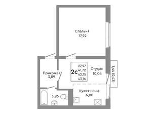 Студия квартира, строящийся дом, 42м2, 3/10 этаж