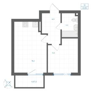 1-к квартира, вторичка, 41м2, 5/9 этаж