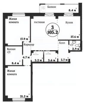 3-к квартира, вторичка, 105м2, 5/19 этаж