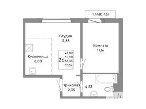 2-к квартира, строящийся дом, 36м2, 3/10 этаж