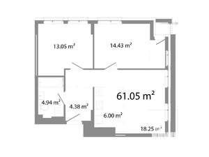 3-к квартира, строящийся дом, 61м2, 9/25 этаж