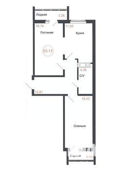 2-к квартира, вторичка, 63м2, 12/16 этаж