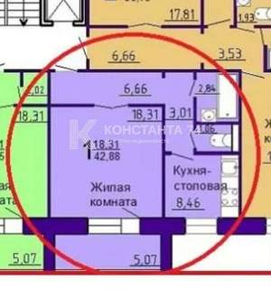 1-к квартира, вторичка, 41м2, 7/10 этаж