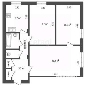 3-к квартира, вторичка, 71м2, 1/3 этаж
