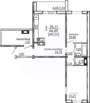 2-к квартира, строящийся дом, 67м2, 1/10 этаж