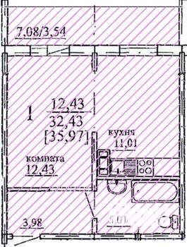 1-к квартира, строящийся дом, 36м2, 5/10 этаж