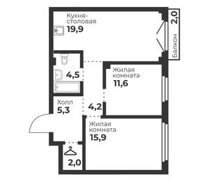 2-к квартира, вторичка, 63м2, 4/23 этаж