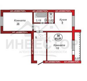 2-к квартира, вторичка, 56м2, 1/10 этаж