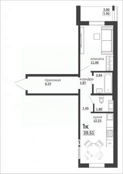 1-к квартира, вторичка, 40м2, 2/10 этаж