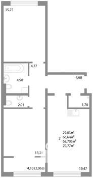 2-к квартира, строящийся дом, 69м2, 5/17 этаж