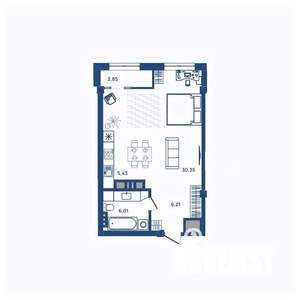 1-к квартира, вторичка, 47м2, 22/23 этаж