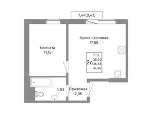 2-к квартира, строящийся дом, 36м2, 9/10 этаж