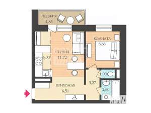 1-к квартира, вторичка, 40м2, 4/18 этаж
