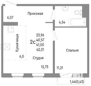 2-к квартира, строящийся дом, 41м2, 10/10 этаж